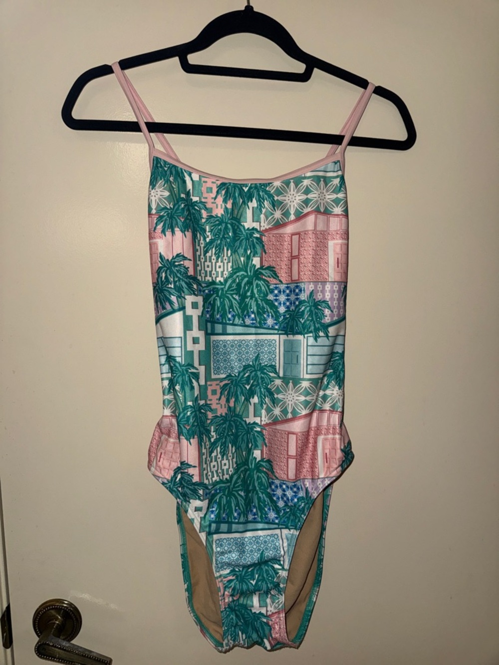 Sporti Tropical Palm Print One-Piece Swimsuit - Pink & Teal